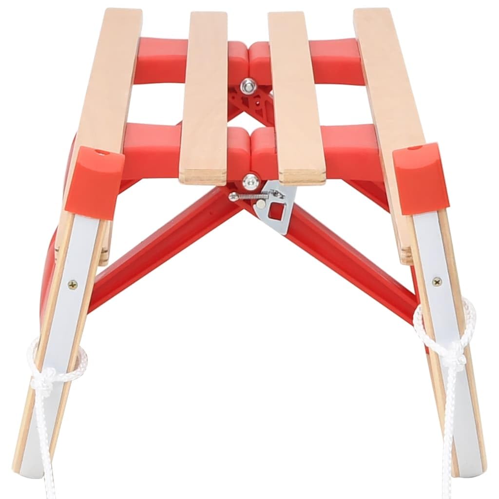 Slittino Pieghevole In Legno 110 Cm: Con Guide In Metallo, Corda Di Traino E Blocco Di Sicurezza, Per Bambini E Famiglie