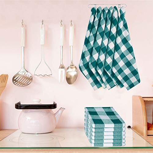 Native Fab 100% Cotton Kitchen Dish Towels 16X26 Set Of 6 - Absorbent Tea Towels, Dish Cloths, Restaurant Cleaning Towels, Gingham Check Buffalo Plaid Towels With Hanging Loop, Teal Green White #TOP7