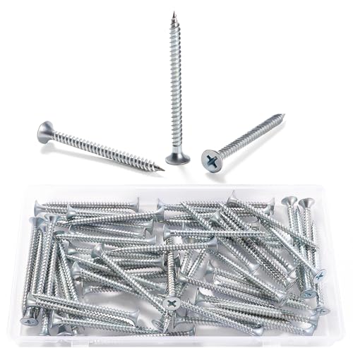 VooGenzek 60 PCS M3.5 * 50 mm Coarse Thread Point Drywall Screws, Phillips Countersunk, Plasterboard Wood Screws, Silver