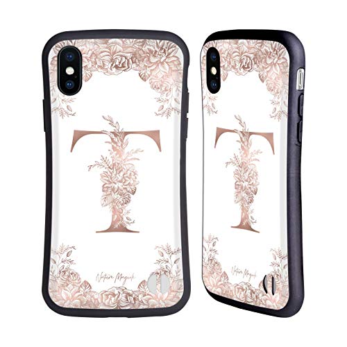Head Case Designs Oficial Nature Magick Letra T Monograma Floral de Oro Rosa 2 Carcasa híbrida Compatible con Apple iPhone X/iPhone XS