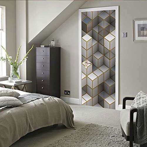 Sticker porte 3d cubes tridimensionnels poster de decoration mural auto-adhesif 73x205 cm