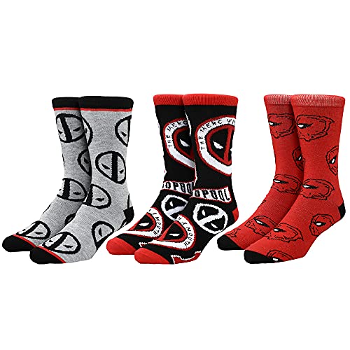 Bioworld Marvel Comic Book Deadpool Superhero 3 Pack Mens Crew Socks One Size