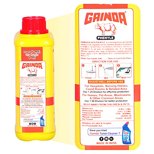 Image of GAINDA Black Disinfectant Phenyl Liquid Streak-free Surface Floor Cleaner for Hospitals, Homes, Offices & Commercial Use Ready to Use Solution Removes Dirt, Grime & Germs, 1000 ml