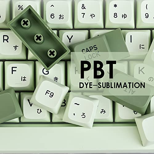 Image of Matcha Keycaps PBT 122-Key Green Gaming keycaps Set XDA Profile Japanese keycaps Dye-Sub ANSI Layout for MX Keyboard (Matcha)