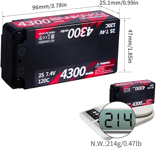 Miniatura 3 de SANKAKU 4300mAh 2S Lipo Batería 7.4V 120C RC Shorty Baterías Caso duro con 0.157 in Bullet para vehículos RC Coche Buggy Truck Tanque Racing Hobby