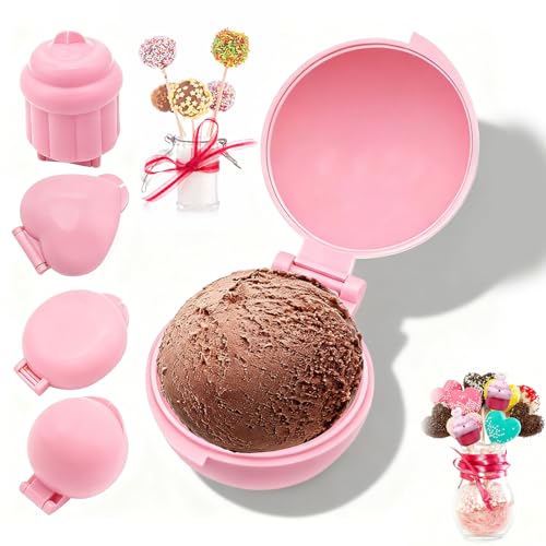 HINGTAI 4 Stück herzförmige, runde, scheibenförmige Cupcake-Formen, Cake-Pop-Formen-Set, Mini-Cake-Pop-Zubehör, einfaches Backzubehör, Geschenke, geeignet für die Kinderküche zum Selbermachen