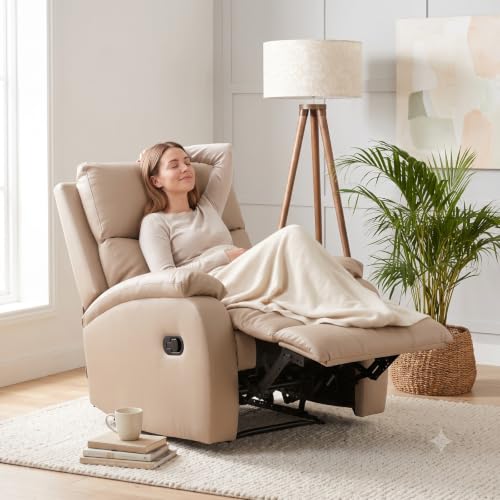 Image of Royaloak Nova Leatherette Recliner 1 Seater, Manual Recliner Chair with High Backrest, Tufted Design, Padded Armrests & Soft Cushions, Living Room Recliner Sofa, Ivory