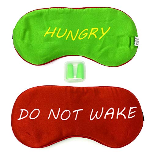 Sleeping Eye Mask for Travel - Silk Adjustable Reversible Wake/Sleep Fun Blindfold Design for Airplane Flights Plus Free Earplugs