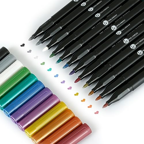 Las mejores Plumas de caligrafías o Plumones Welsberg Rotuladores Metálicos de 12 Colores con Punta de 1-2 mm,...