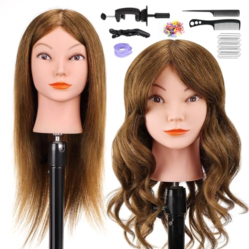 Training Head, Yofuly 18 Inch Hairdressing Head 100% Real Human Hair Manikin Doll Head