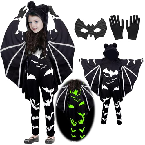 TECHEEL Halloween Fledermaus Kostüm Kinder Leuchtender Fledermaus Umhang leuchtende Fledermausanzüge Fledermauskostüm Für Jungen Mädchen Für Halloween Fasching Party Maskerade Karneval,Mottoparty