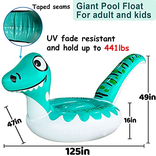 Giant Dinosaur Inflatable Pool Float Party Toys Ride-On With Durable Handles Summer Beach Swimming Pool Party Game Pool Toy Tube Raft Lounge Kids Adults Dinosaur Toy Island(125"X 47"X49") #TOP5