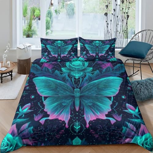 Housse de couette papillon néon 3D en microfibre 135x200 cm pour lit simple - 4