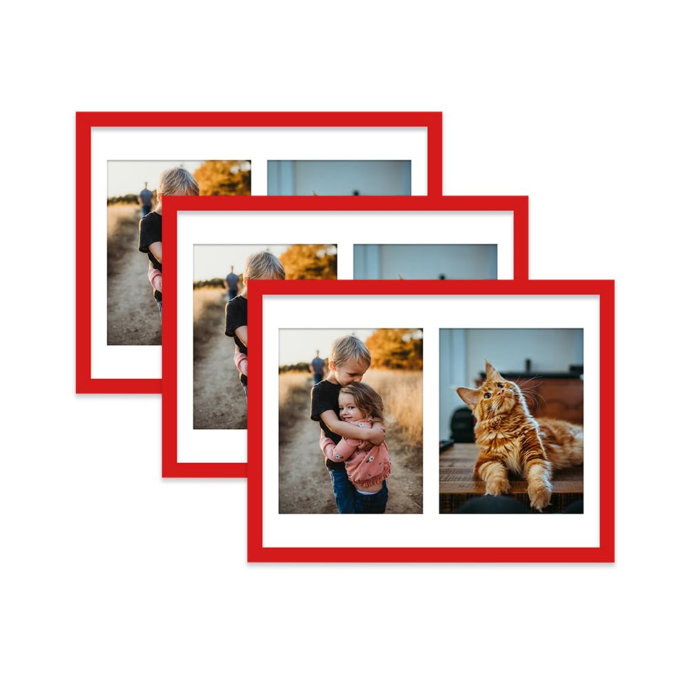 Red Multi Photo Frame - Holds 2 x 9x7 Pictures, Family Collage Picture Frame for Wall Display, 16x12 Frame size, Set of 3