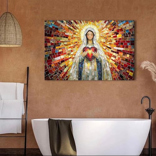 Image of AREBOLO Extra Large Our Lady of Guadalupe Blessed Mother Mary Canvas Wall Art for Bedroom Catholic Spiritual Wall Decor Madonna Virgin Mary Prayer Posters Modern Artwork Kitchen Decorations 36x48
