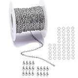 33 Feet Stainless Steel Flat Cross Chains Link Spool Bulk with 20 Lobster Clasps and 50 Jump Rings for Pendant Necklace Jewelry DIY Making (Chain Width 2mm+20pcs Clasps+50 Rings, Silver)