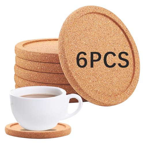 6 PCS Cork Coasters with Lip, Reusable with Lips Set Extra Thick Perfect Coasters, Non-Slip, Heat Resistant, Suitable for Mugs, Glasses,for Drinks Home Tabletop Decoration