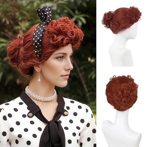 GNIMEGIL Rich Auburn Wigs for Women Lucy Cosplay 50s Housewife Cosplay Wig for Halloween Costume Lucille Short Curly Wig