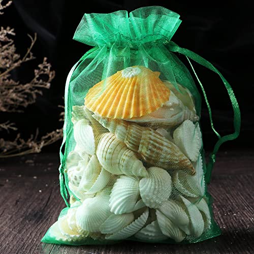 Organza-Gift-Bags-100pc-Drawstring-5x7-inch-Green-for-Baby-ShowerGirl-BirthdayParty-FavorsWeddingBridal-ShowerEngagementBulk-Sheer-Fabric-Mesh-Recycled-Packaging-Sachet-for-JewelryCandy