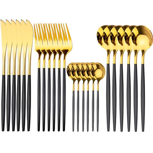 Opiniones y reviews de Cuberterías combinadas comprados en linea. 43 Juego de Cubiertos de 24 Piezas, Cubiertos de Acero Inoxidable para 6 Personas Incluye Cuchillos, Tenedores y Cucharas, Set de Cubiertos para Cocina, Restaurante,Aptas para...