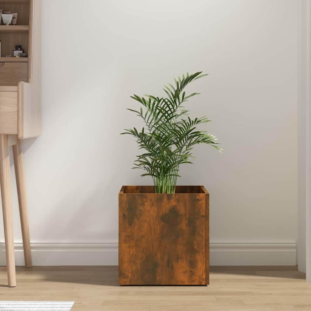 Pflanzkasten aus Holzwerkstoff 40x40x40 cm Räuchereiche - Robuster Blumenkasten für Balkon Garten und Innenbereiche mit glatter Oberfläche