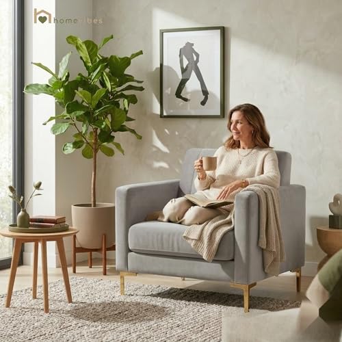 Image of 1 Seater Velum Fabric Sofa Set for Living Room, Modern Design with High Density Foam, Solid Wood Frame, Ergonomic Comfortable Seating for Home & Office (Light Grey, 1 Seater) | Soft foam comfort, Strong wood frame
