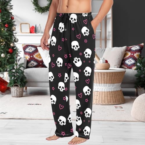 Mens Cotton Pajama Pants Hearts and Skull Sleepwear Pj Bottoms Lightweight Lounge Pants S-XXL2