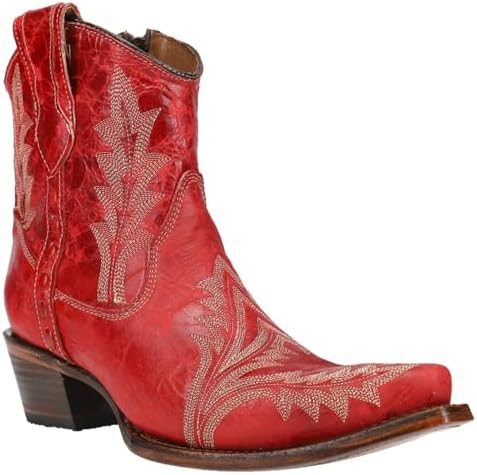 Corral Boots Womens Embroidered Snip Toe Casual Boots Ankle Low Heel 1-2" - Red - Size 10 M | Image 1