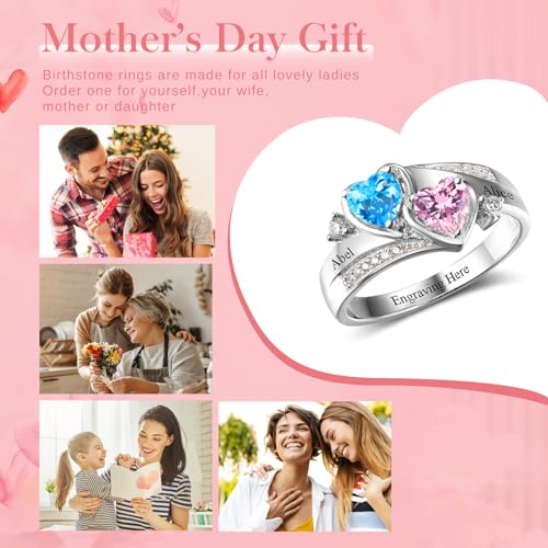 Personalized Promise Rings for Her Custom Engraved Couples Name Birthstone Rings for Women Mother Daughter Rings Engagement Wedding Birthday Gifts for Mom Wife2