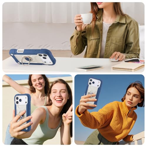 Image of MARKILL Compatible with iPhone with Built-in 360Rotating Ring Stand, Military Grade Drop Protection Full Body Rugged Heavy Duty Case Durable Cover (Blue, iPhone 17 Pro)