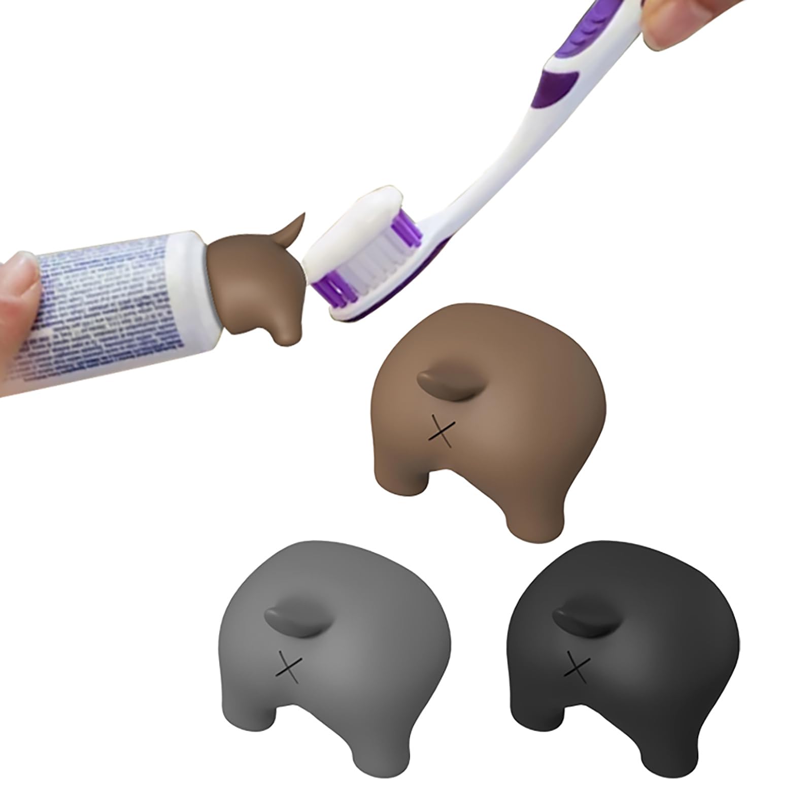 CAHOTO 3Pcs Pooping Dog Butt Toothpaste Topper, Interesting Toothpaste Squeezer, Funny Toothpaste Cap, Handy Toothpaste Dispenser with X-Shaped Self-Closing Incision, Family Gadget Gifts