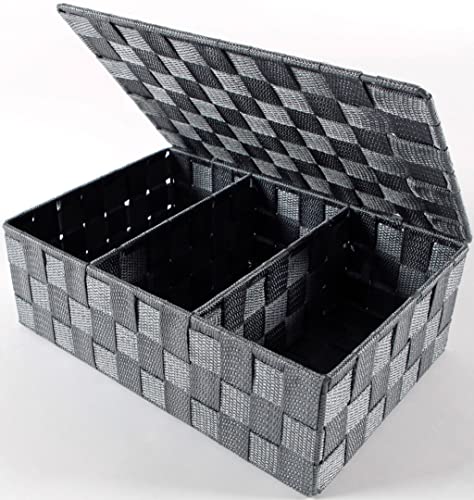 Kobolo Regalkorb Aufbewahrungsbox - mit Deckel Unterteilung - grau -...