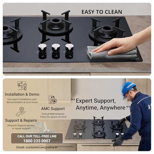 Image of Elica 70cm 4 Burner Auto Ignition Hob | RG FLEXI 470 LOTUS IND HD BRASS | SABAF Brass Burners | Built-in & Freestanding | Toughened Black Glass | 10-Year Burner & 5-Year Glass Warranty