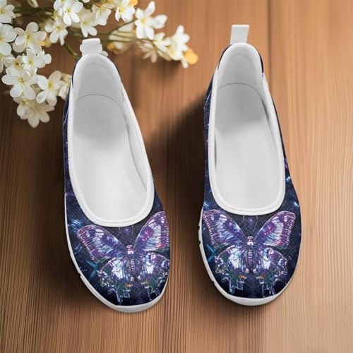 Howilath Butterfly Print Women Mesh Flats Shoes Slip on Walking Shoes Non-Slip Shoes Breathable Loafers Shoes4