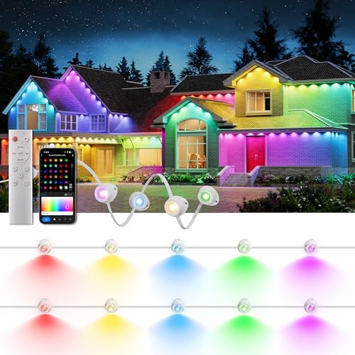 Image of Permanent Christmas Lights Outdoor, 100ft RGB & 60pcs LED Lights | 79 Scene Modes with Timer for Smart Outdoor Christmas Decorations, IP67 Waterproof Works with Alexa and Google Assistant