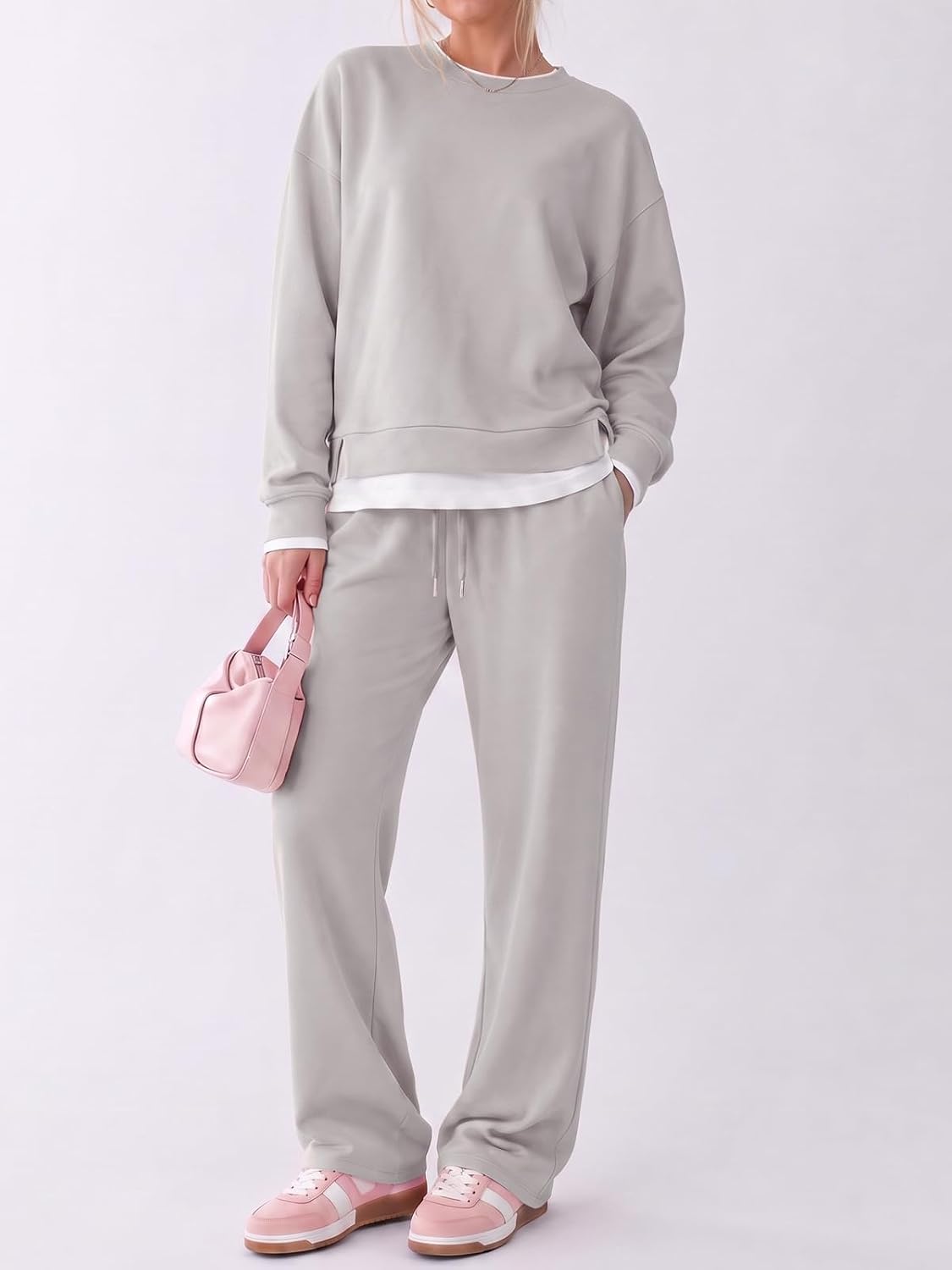 Fisoew Women 2 Piece Outfits Oversized Sweatshirt Sweatpants Set Sweatsuits image 4