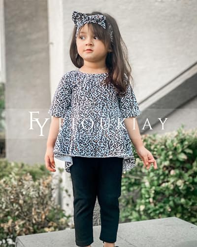 Image of Toddler Baby Girls-Fall-Clothes-Set Little Girls Floral Plaid Highlow Tunic Tops+Leggings Outfits Boutique Clothing