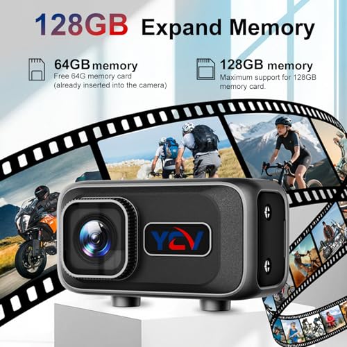 Image of YCV MT100 Motorcycle Bicycle Cycling Recorder, Motorcycle Dash Cam with 64GB SD Card, 2K HD Video Recording, Contains 3 Brackets, Suitable for Different Models