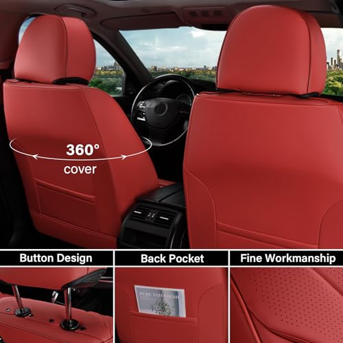 Image of Coverado Car Seat Covers for Front Seat, Luxury Leather Seat Cover, 2 PCS Waterproof Seat Cover, Automotive Seat Covers, Driver Car Seat Protector, Universal Car Seat Cushions Fit for Most Cars(Red)
