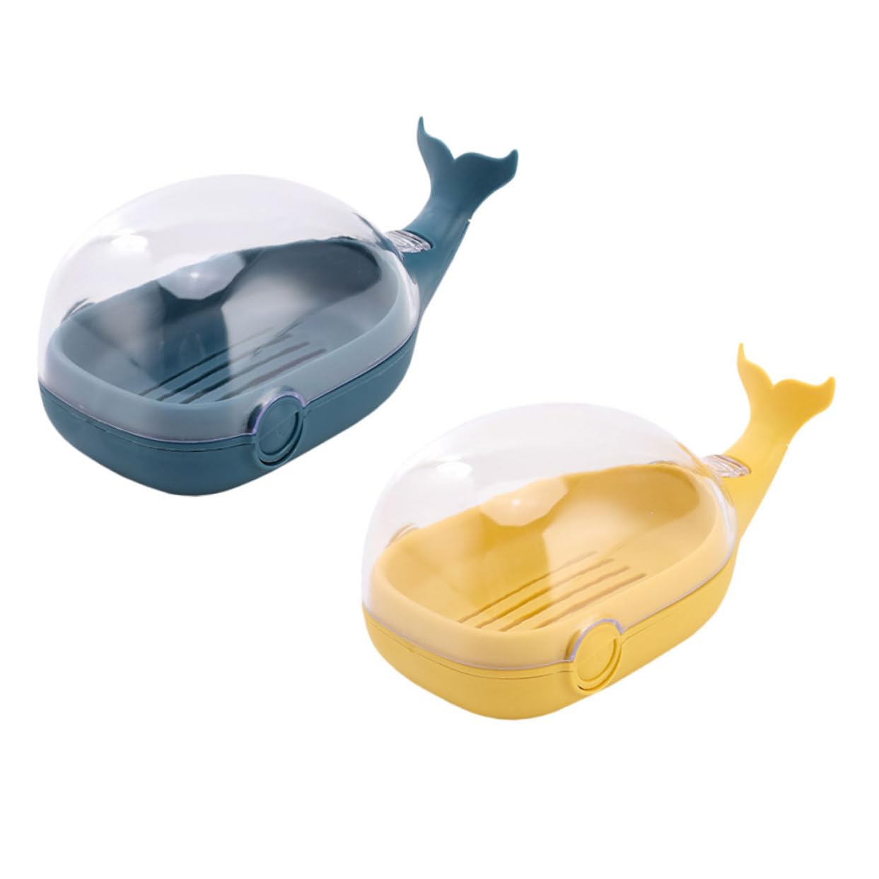 KONTONTY 2PCS Whale Drain Soap Holder with Cover Cute Yellow Blue Soap Storage Box for Bathroom Quick Drainage Clean and Dry