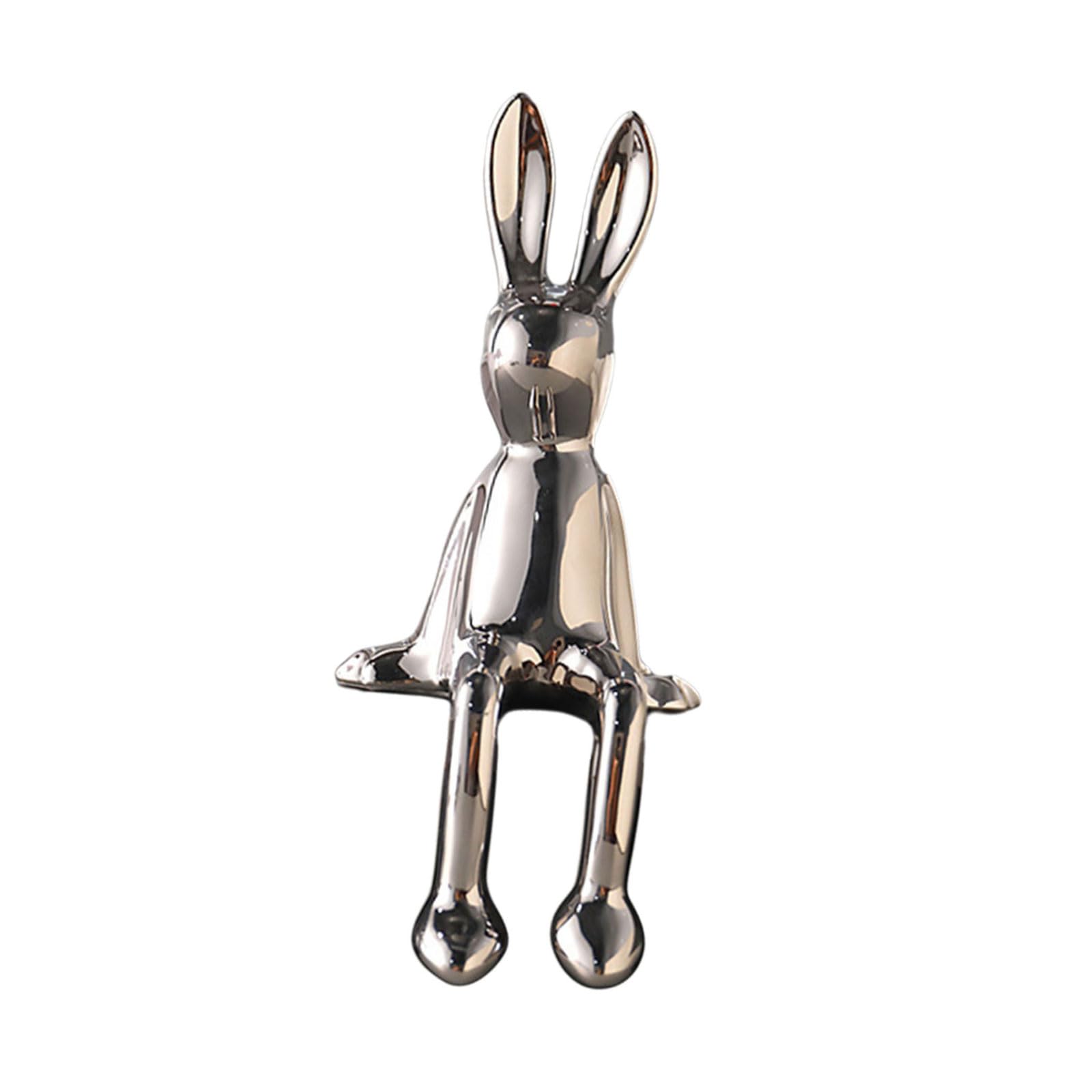 Anmiti Silver Elegant Ceramic Animal Ornament Figurine For Tabletop And Bookshelf Display Glazed Pottery Sculpture