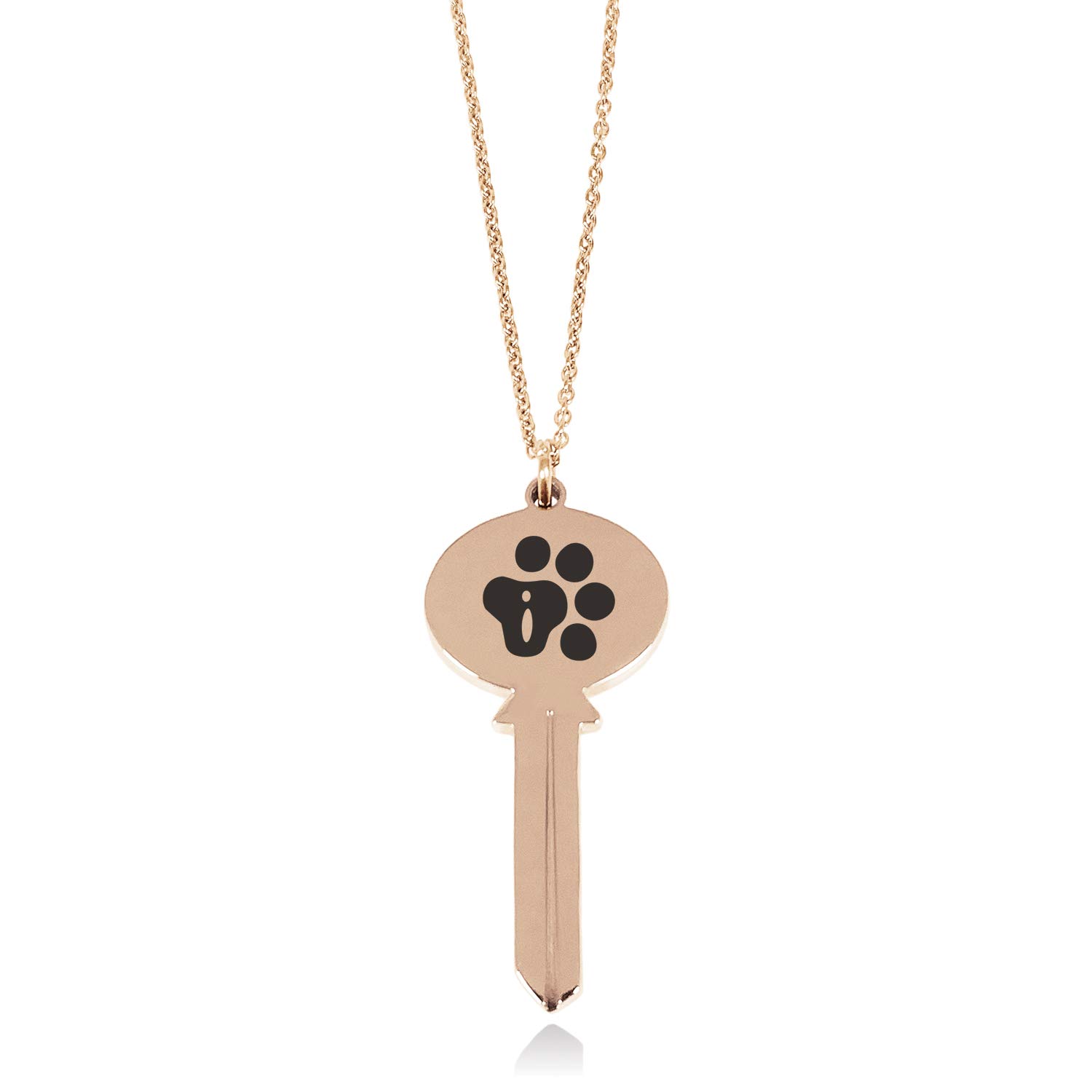Tioneer Rose Gold Plated Stainless Steel Letter I Initial Cat Dog Paws Monogram Oval Head Key Charm Pendant Necklace