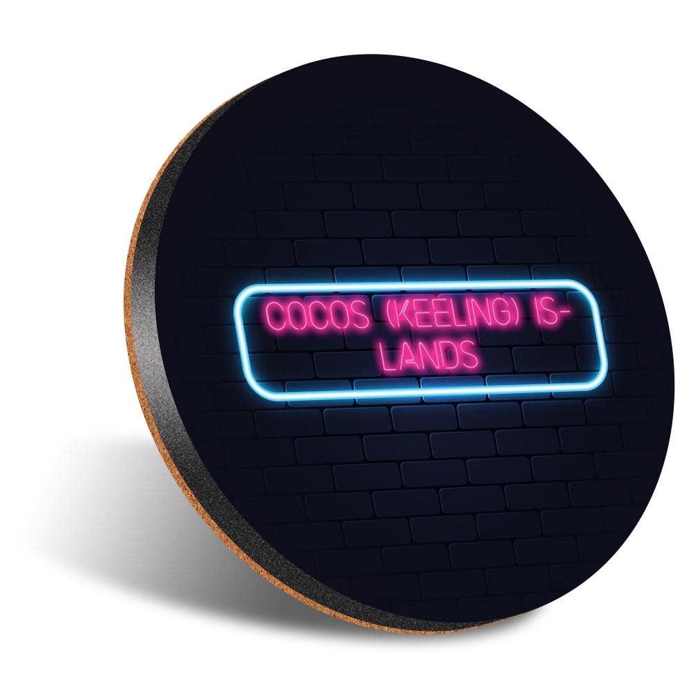 1 x Round Jumbo Size Coaster 12cm Neon Sign Design Cocos (Keeling) Islands Australia Cork Backed MDF Glossy Tea Coffee Accessory #350590
