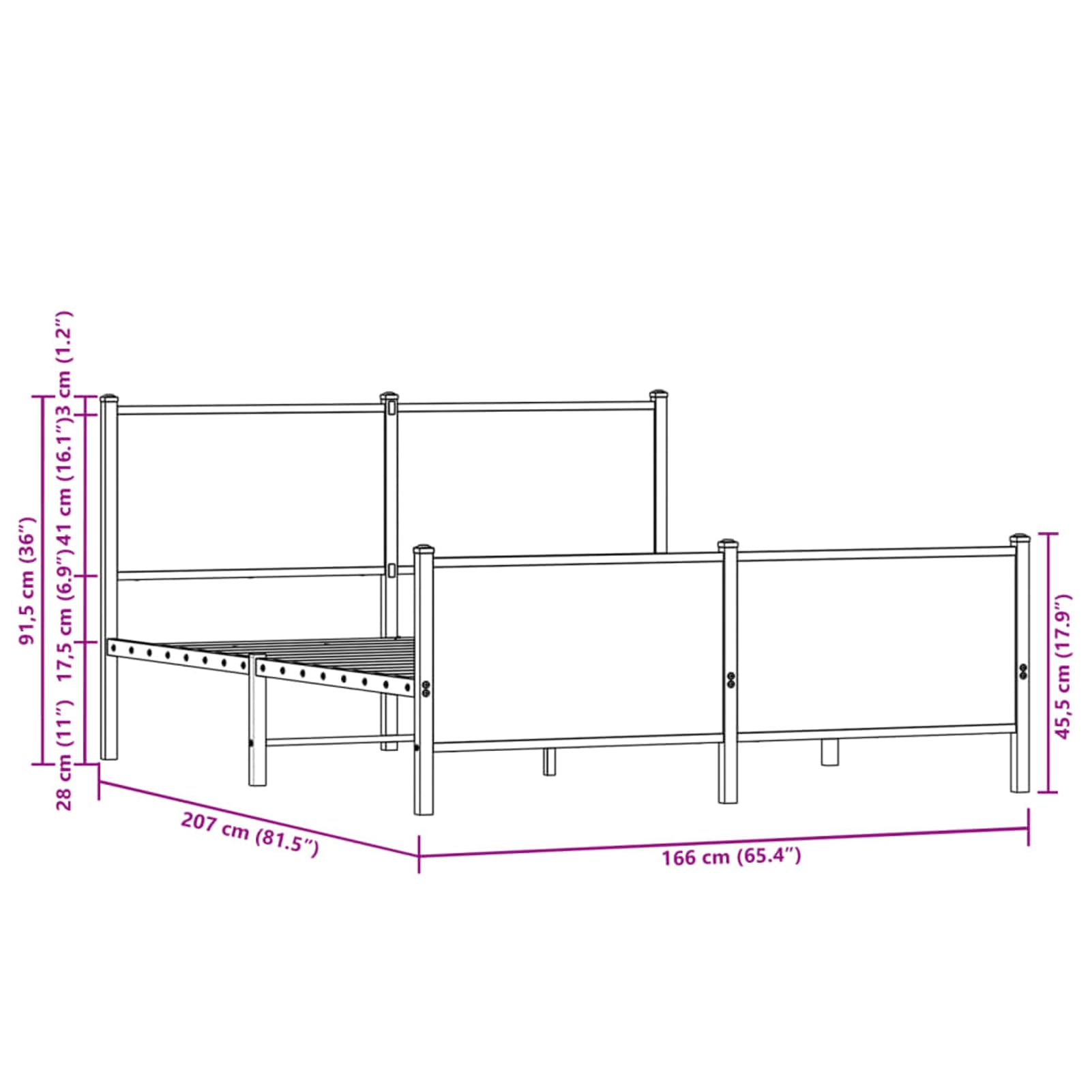 WGYHOME metalowa rama łóżka 160 x 200 cm, brązowa, imitacja dębu, ze stali ze środkowymi nóżkami i miejscem do przechowywania pod łóżkiem, dla dorosłych