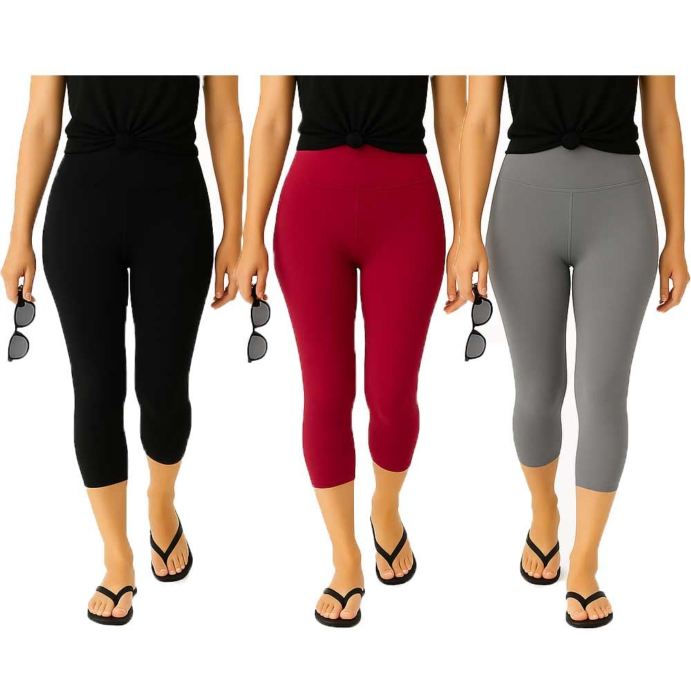 Womens Cotton Blend Solid Bottom Wear Plain 3/4th Capri Pants For Women Black, Grey, Pink (3Pack)-picture-16