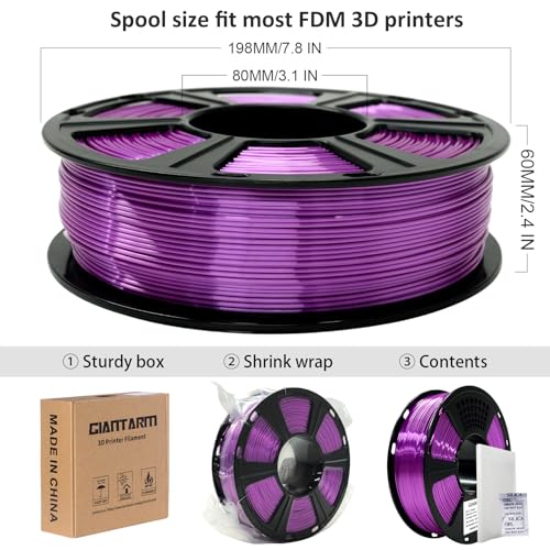Image of GIANTARM 3D Printer Filament, Shiny Silk Dark Purple PLA Filament, 1Kg(2.2lbs) Spool, 1.75mm Dimension Accuracy + /- 0.02mm, 3D Printing Filament
