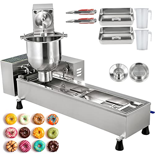 VEVOR 110V Commercial Automatic Donut Making Machine, Single Row Auto Doughnut Maker, 7L Hopper Donut Maker with 3 Sizes Molds, Doughnut Fryer, 304 Stainless Steel Auto Donut