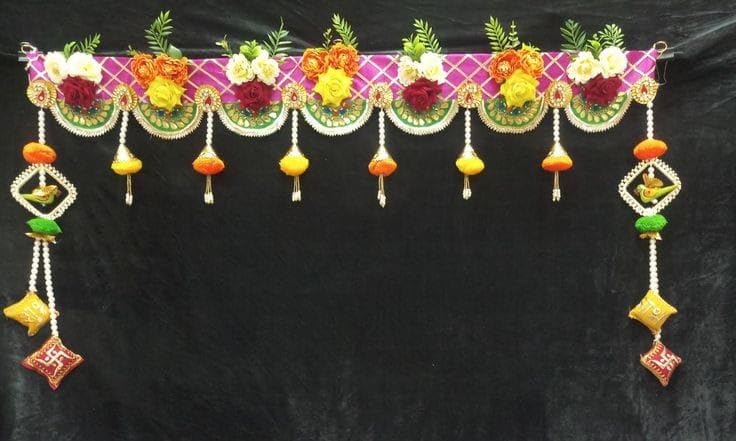 Image of Nutts Handmade Artificial Flower & Pom Pom Latkan with Shubh Labh Cushion Bandhanwar | Decorative Hanging Wedding,Home,Office, Festivals is Very Useful