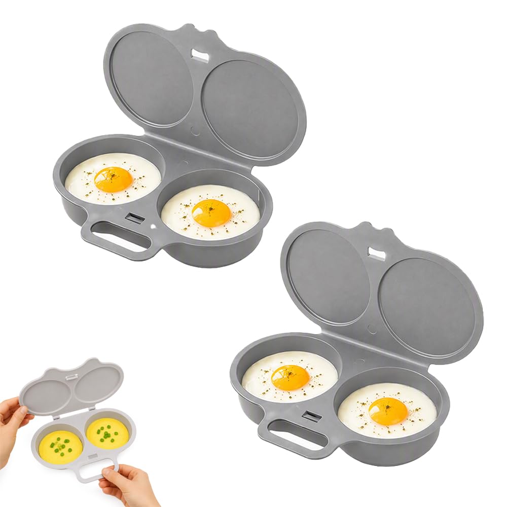 Dual Cavity Microwave Egg Poacher, Nonstick Egg Cooker with Lid,2pcs