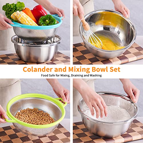 Popgrade Stainless Steel Colander Strainer Bowl Set, Rice Fruit Washing Bowl Basket, Fruit Strainer, Rice Washer Strainer Bowl Container For Kitchen, Colander Bowl, Green #TOP3